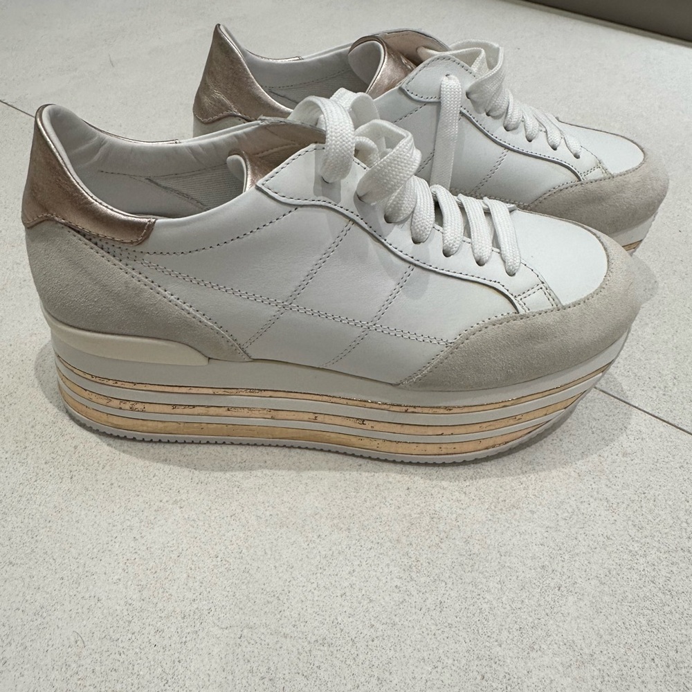 Hogan platform sneakers white leather/ pink silver 7.5/38 new no box